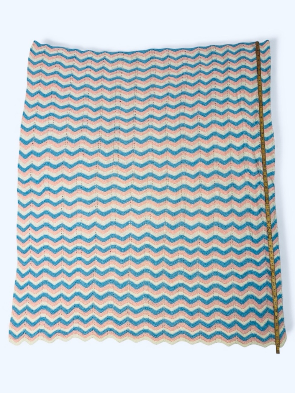 Chevron Handmade Knit/Crocheted Baby Blanket Pink Blue White